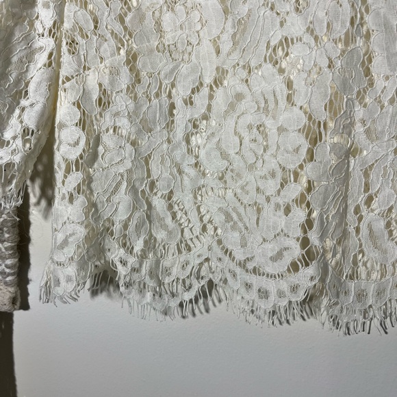 Jenny yoo cream lace cropped bottom back sheer top - Picture 4 of 7